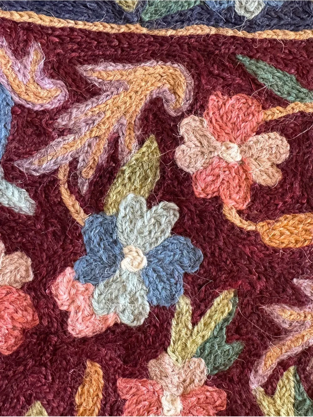 Kashmiri Wool Floral Crewel Embroidered Pillow Cover 16 X 16” NWOT